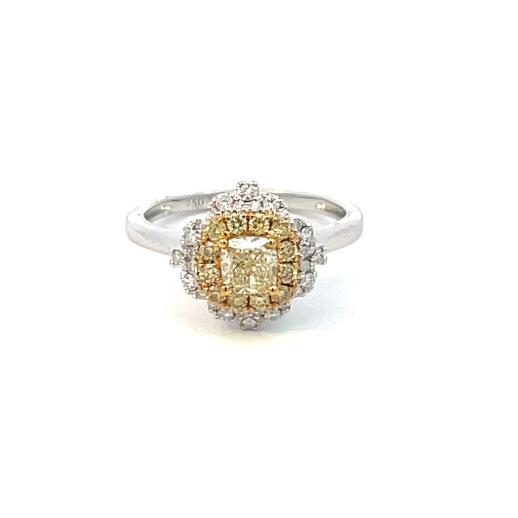 Fancy Yellow Cushion diamond ring Dubai