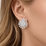 Baguette diamond floral earrings
