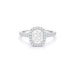 Cushion cut diamond ring with halo