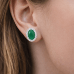 Emerald stud Earrings with diamonds