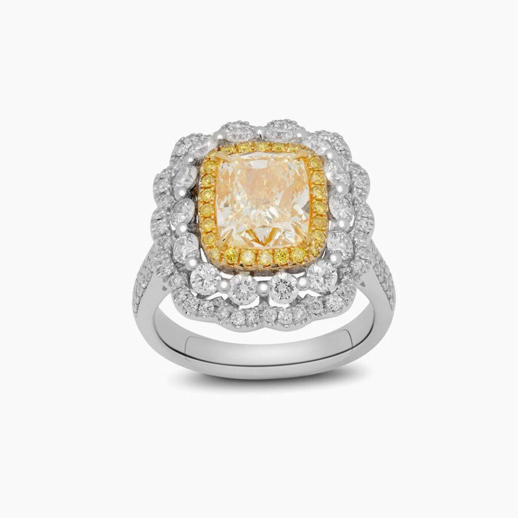 Fancy Yellow Cushion shape Diamond ring Dubai