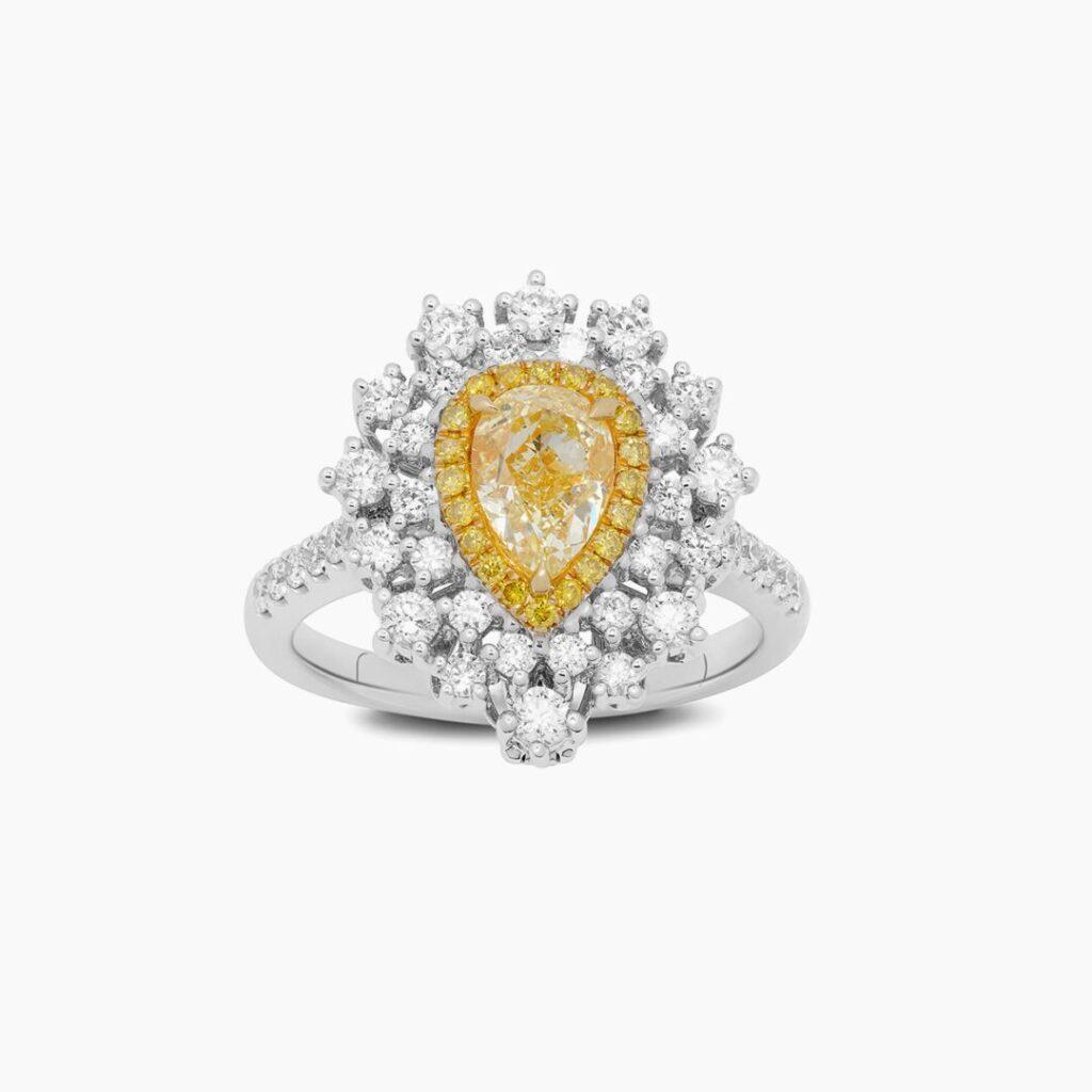 Fancy Yellow Pear shape Diamond Ring Dubai