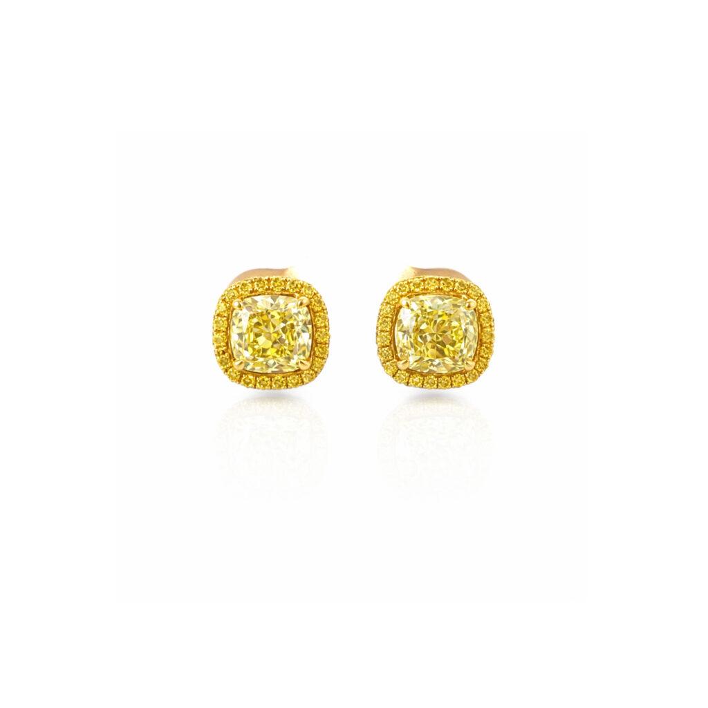 Fancy yellow cushion studs Dubai