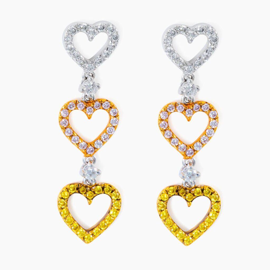 Heart shape Tricolor Earrings with Diamonds