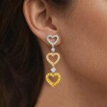 Heart shape Tricolor Earrings with Diamonds Dubai
