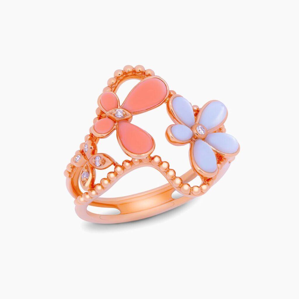 Mother of pearl Twin Butterfly Diamond Ring