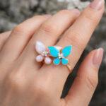Mother of pearl colorful butterfly Ring