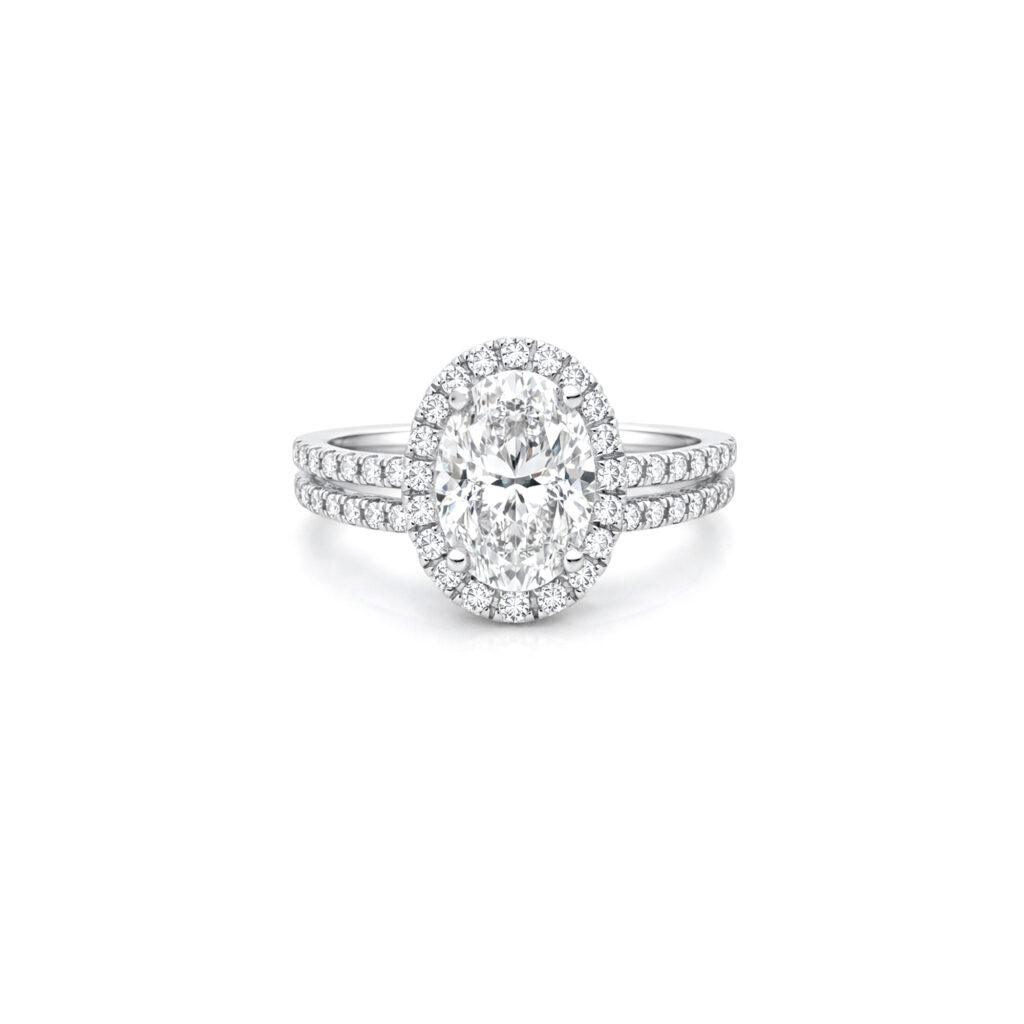 Oval diamond ring with halo