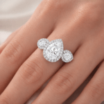 Pear shape diamond ring with halo