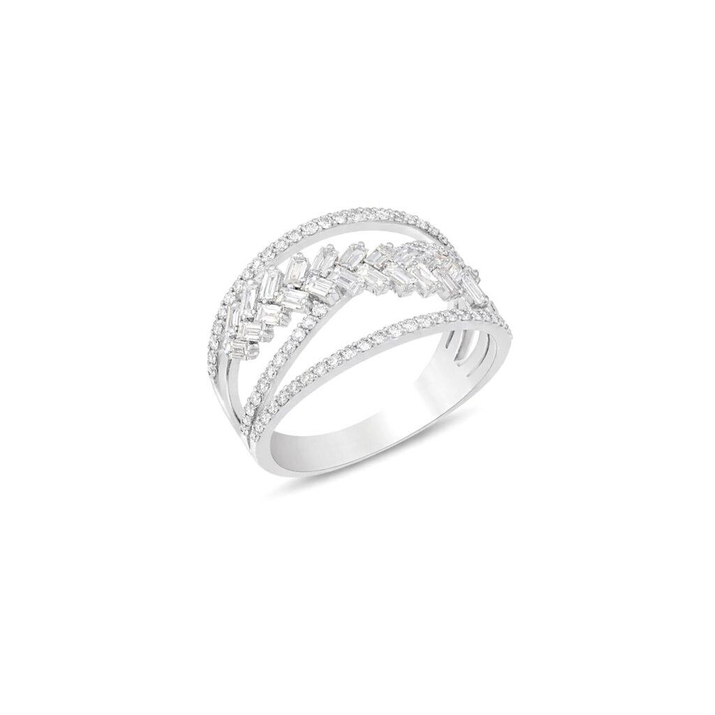 Round and Baguette Diamond Ring Dubai