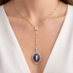 Twisted Diamond Necklace with blue stone Dubai