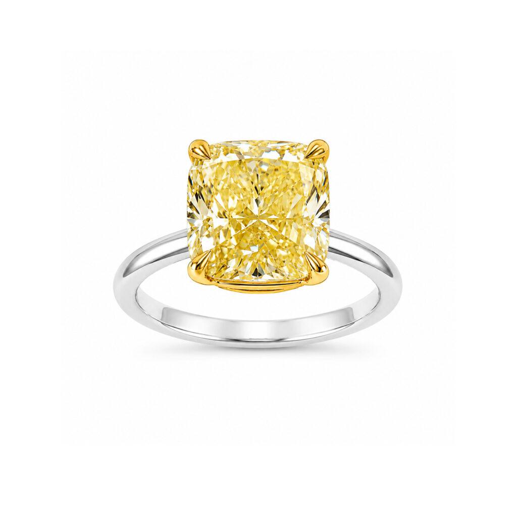 Yellow Cushion Shape Diamond Ring