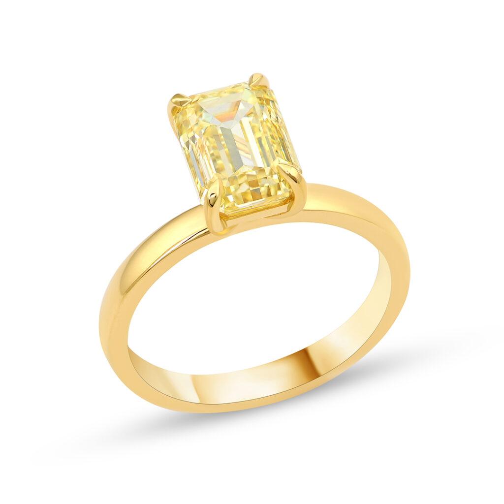 Yellow Emerald cut diamond ring Dubai