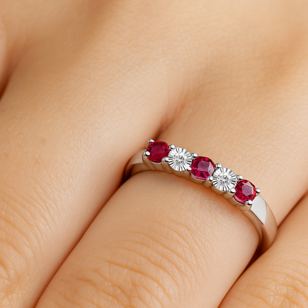 5 stone Diamond And Ruby Ring Dubai