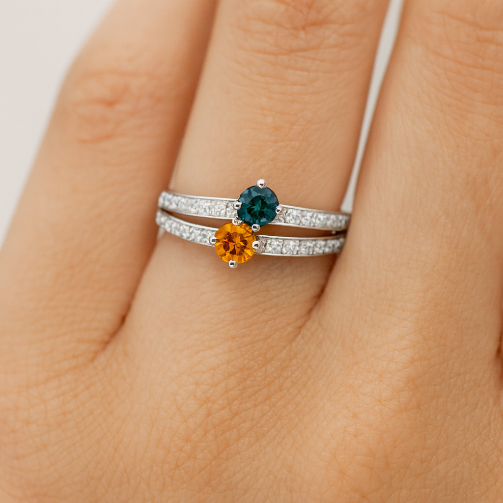 Blue topaz and Citrine ring with diamonds Dubai