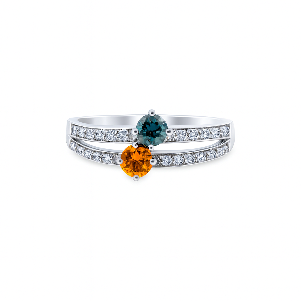 Blue topaz and Citrine ring with diamonds