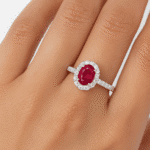 Oval Ruby ring with Diamond Halo