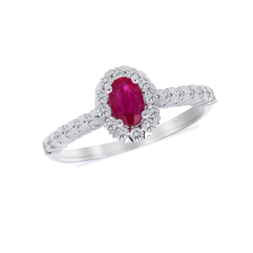 Oval Ruby ring with Diamond Halo Dubai