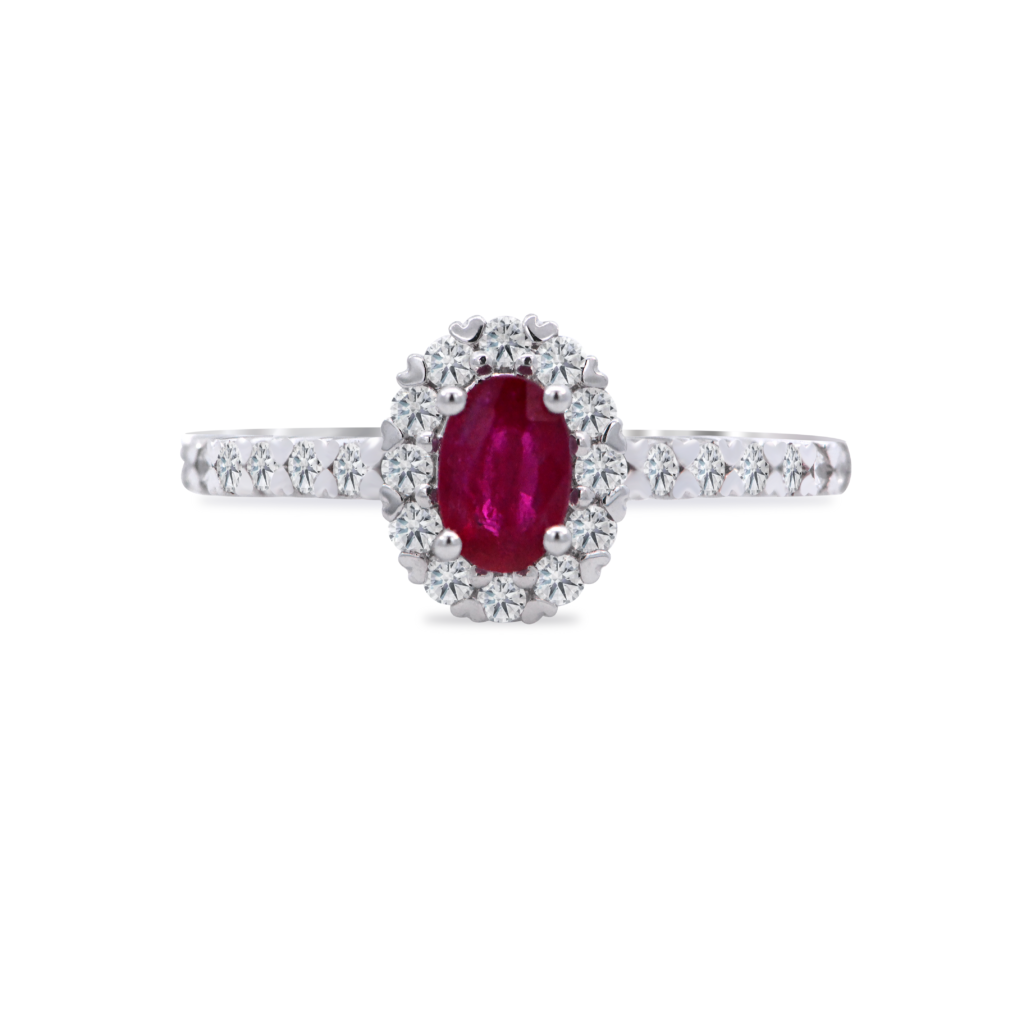 Oval Ruby ring with Diamond Halo UAE