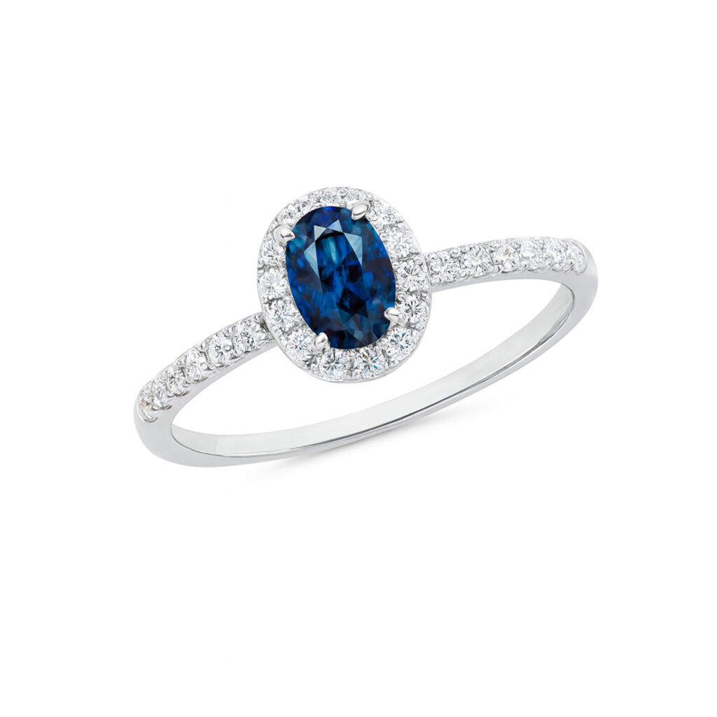 Oval Sapphire ring with Diamond Halo Dubai
