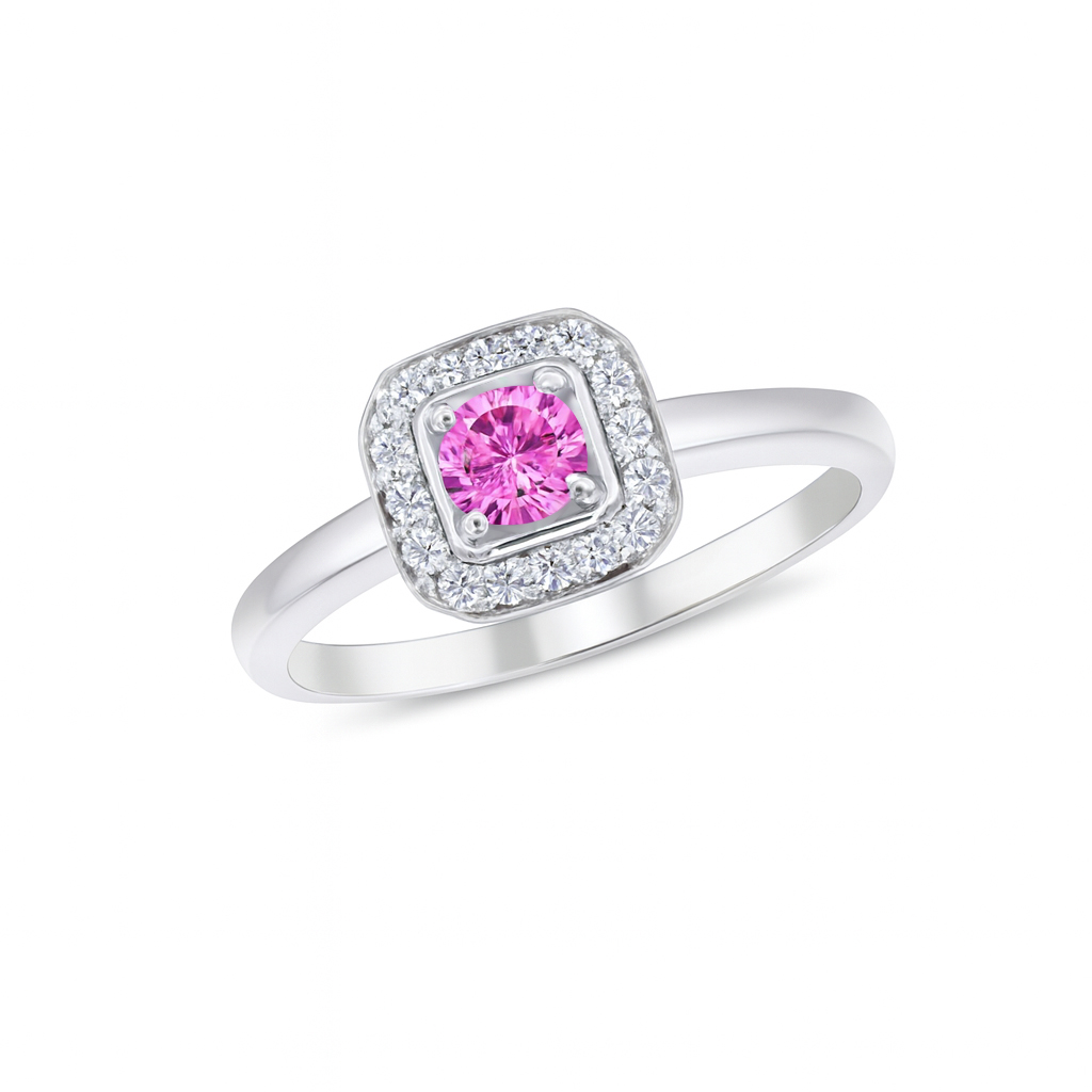 Pink Sapphire Ring With Diamond Halo
