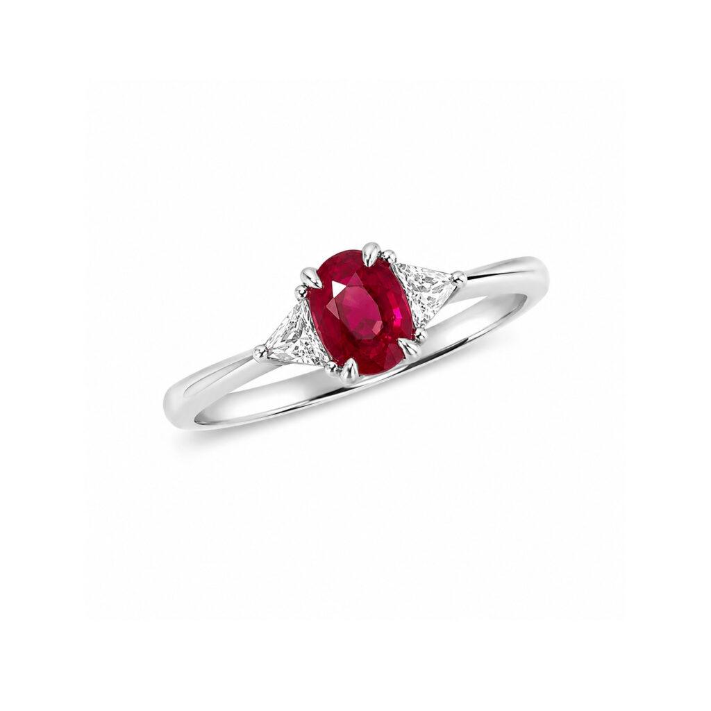 Ruby ring with trilliant cut diamonds
