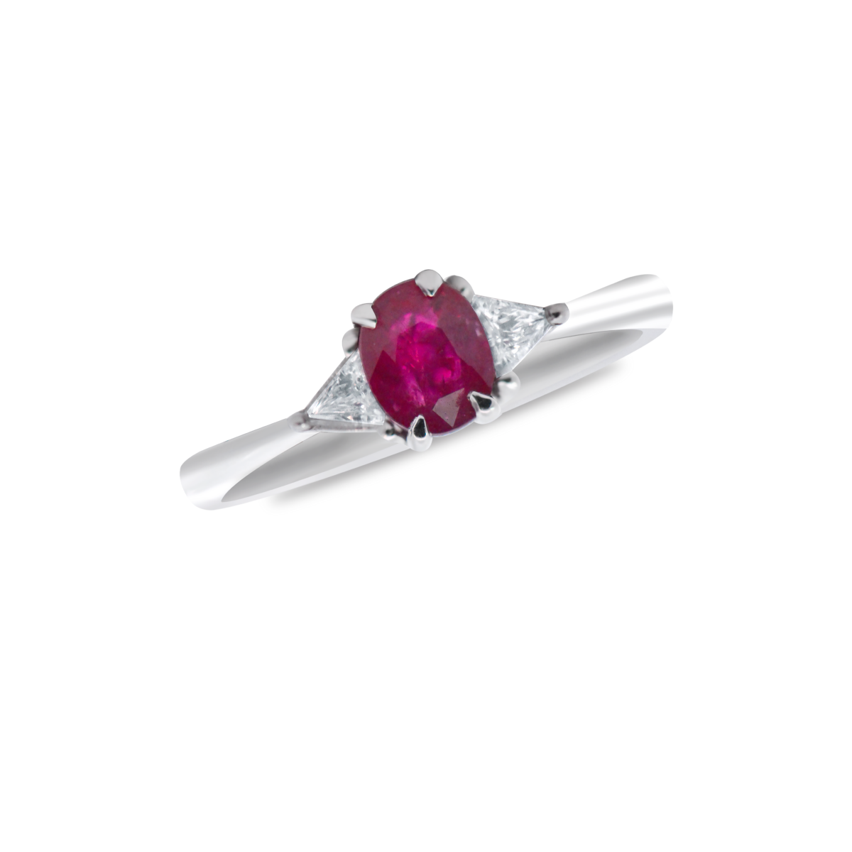 Ruby ring with trilliant cut diamonds