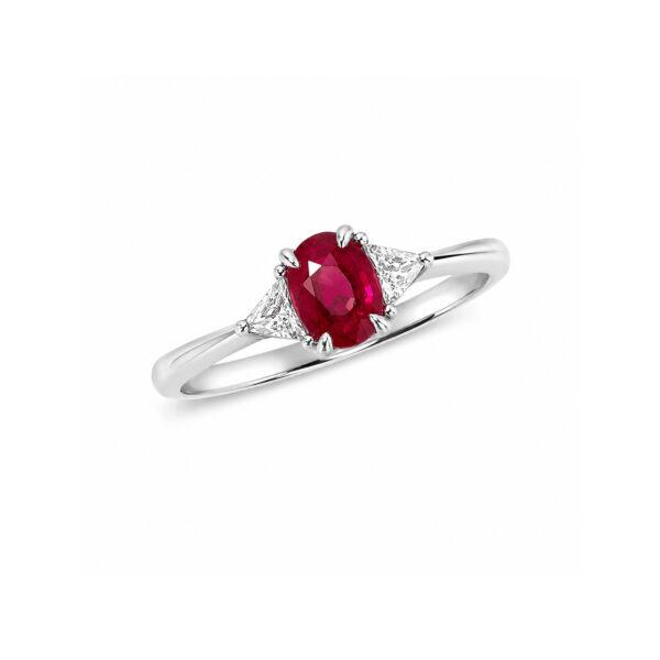 Ruby ring with trilliant cut diamonds