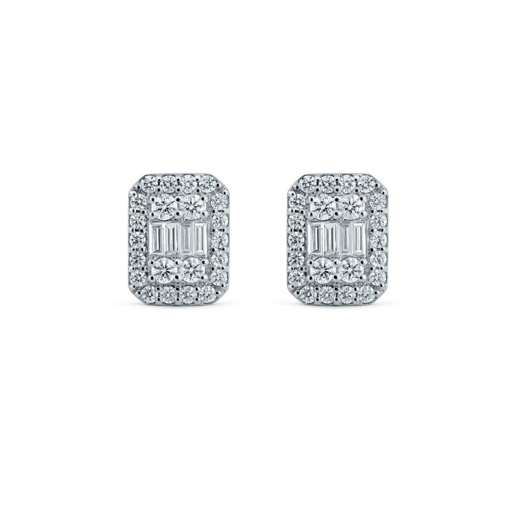 Round & Baguette Diamond Stud Earrings Dubai