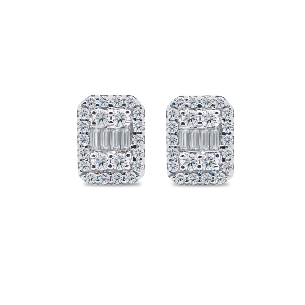 Round Baguette Diamond Stud Earrings Dubai