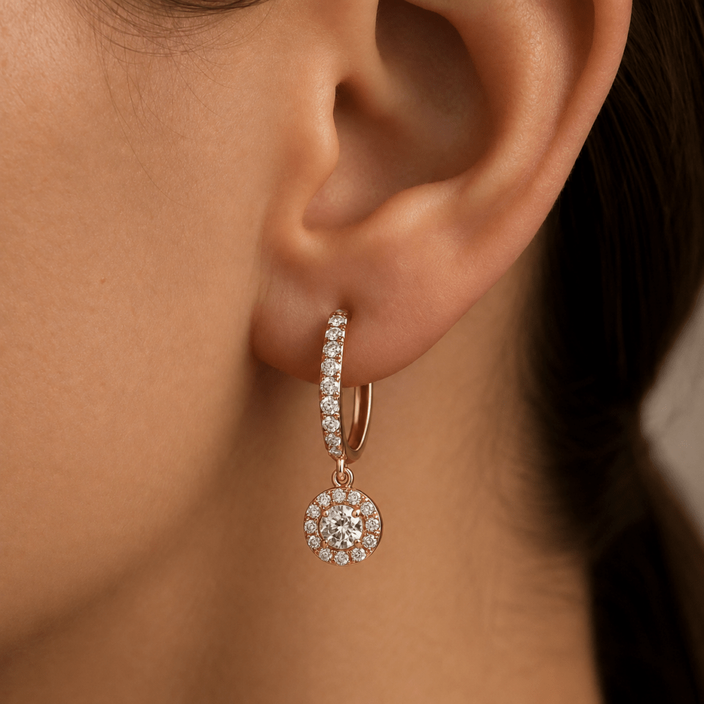 Round Diamond Dangling Earrings Dubai