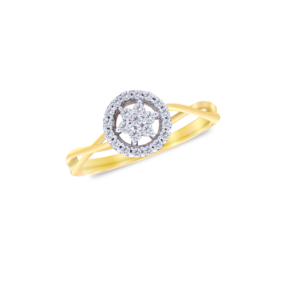 Twisted shanks cluster diamond ring