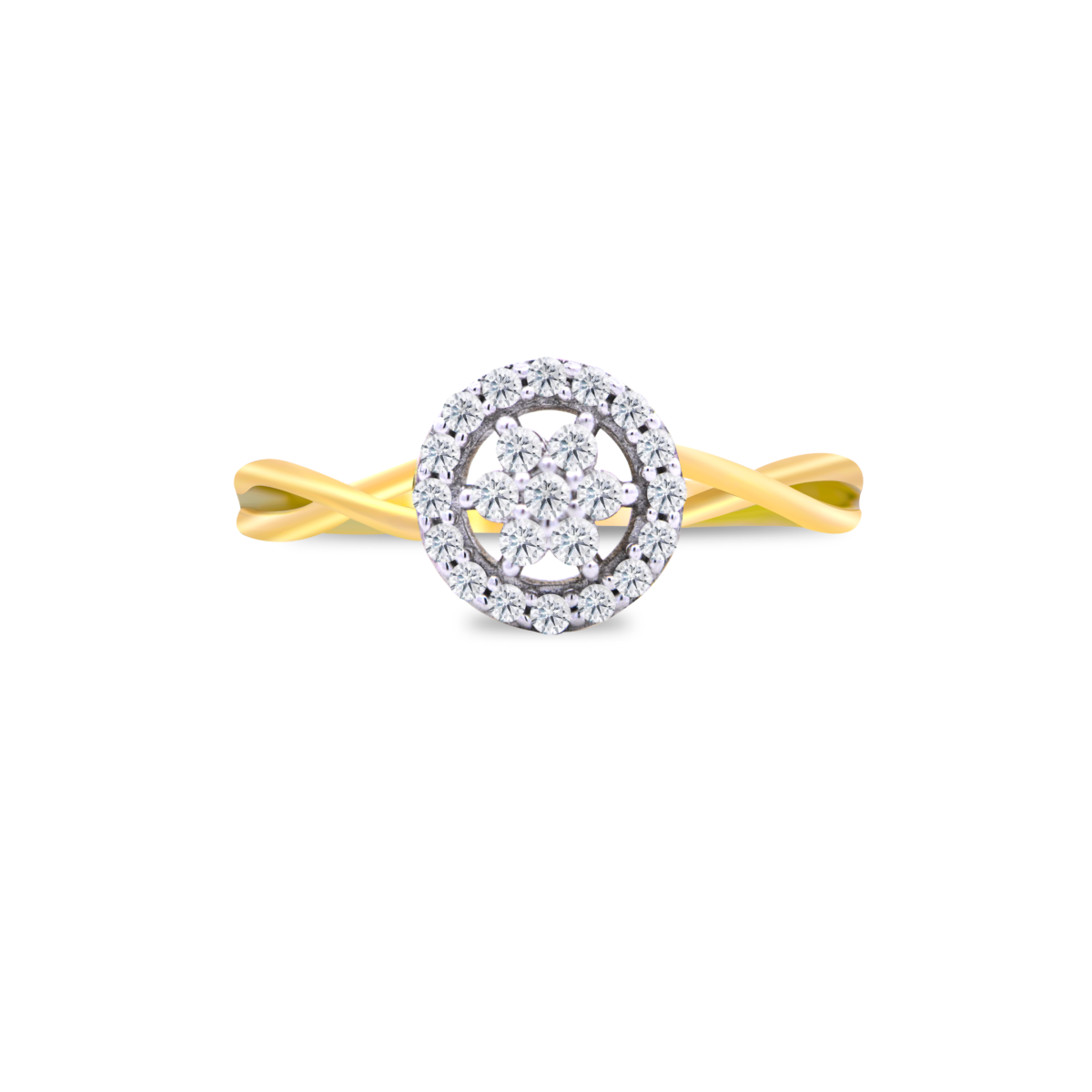 Twisted shanks cluster diamond ring Dubai