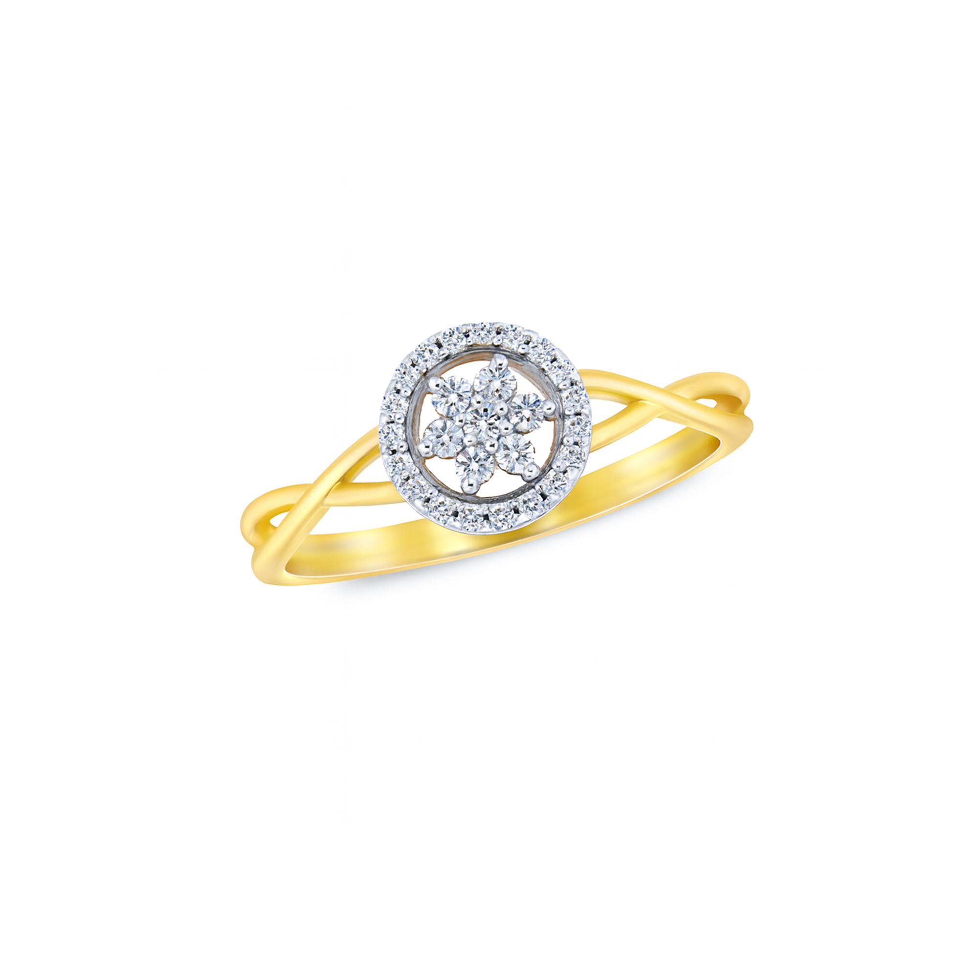 Twisted shanks cluster diamond ring