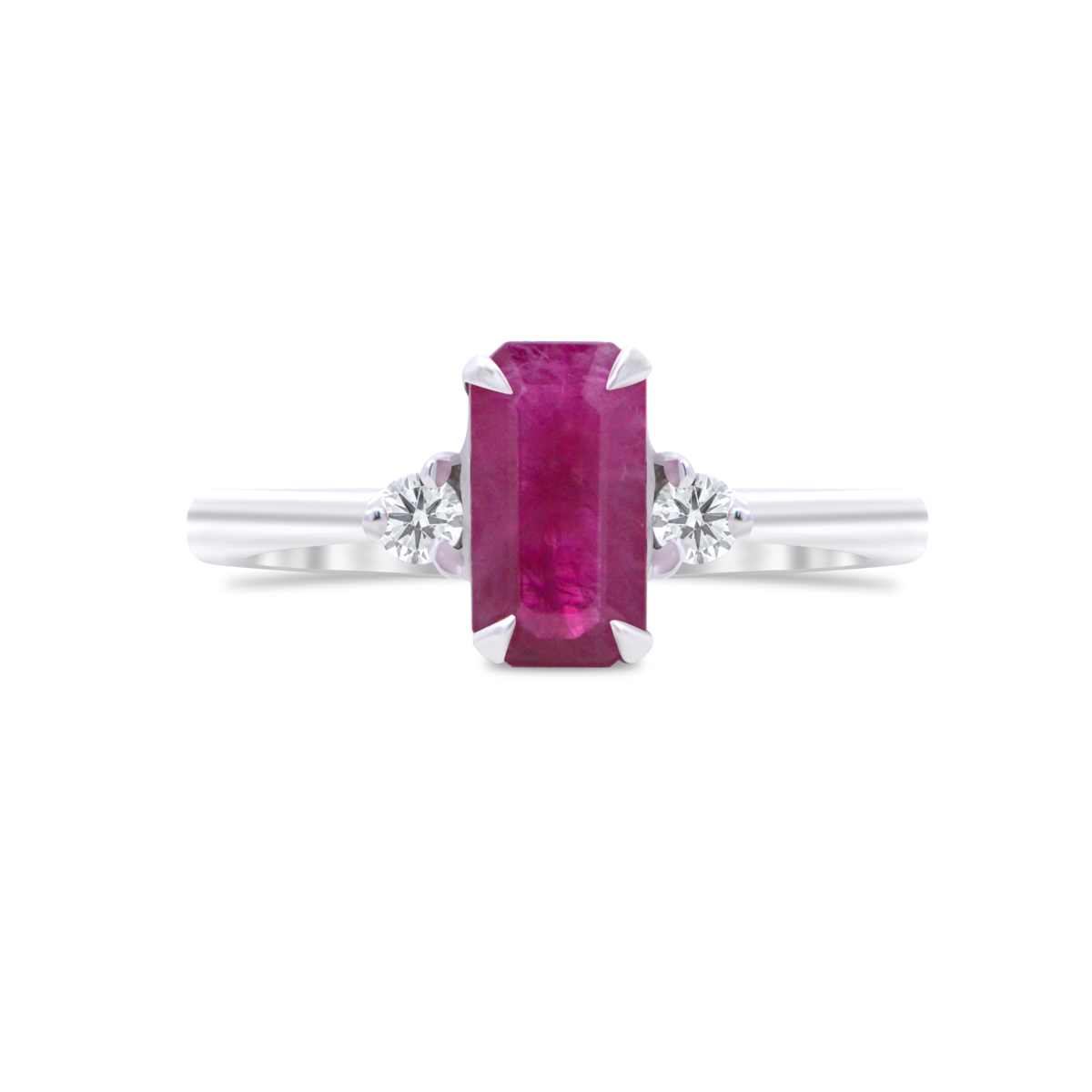 Emerald Cut Ruby ring with Shoulder diamonds