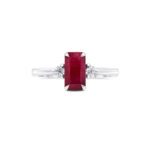 Emerald Cut Ruby ring with Shoulder diamonds
