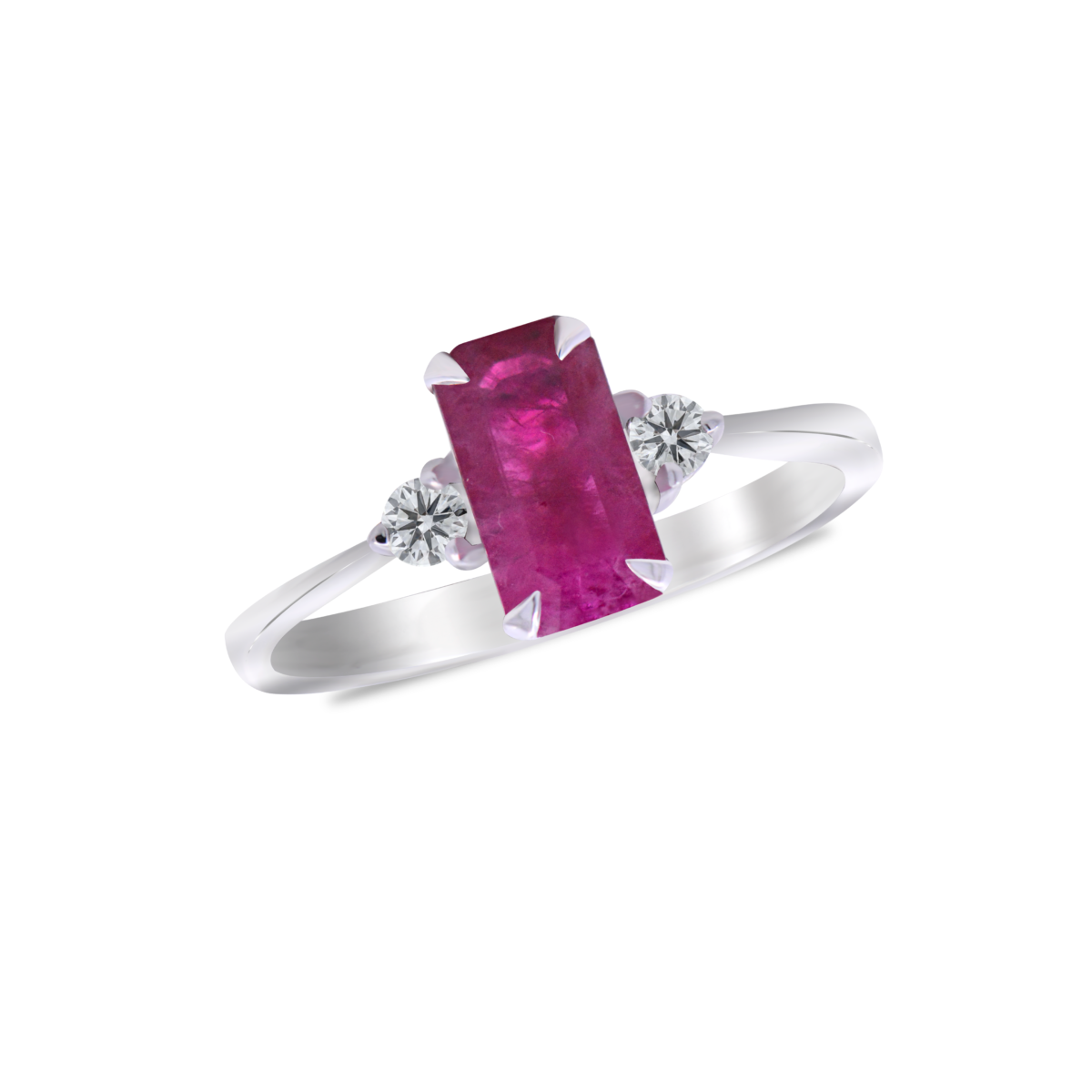 Emerald Cut Ruby ring with Shoulder diamonds Dubai