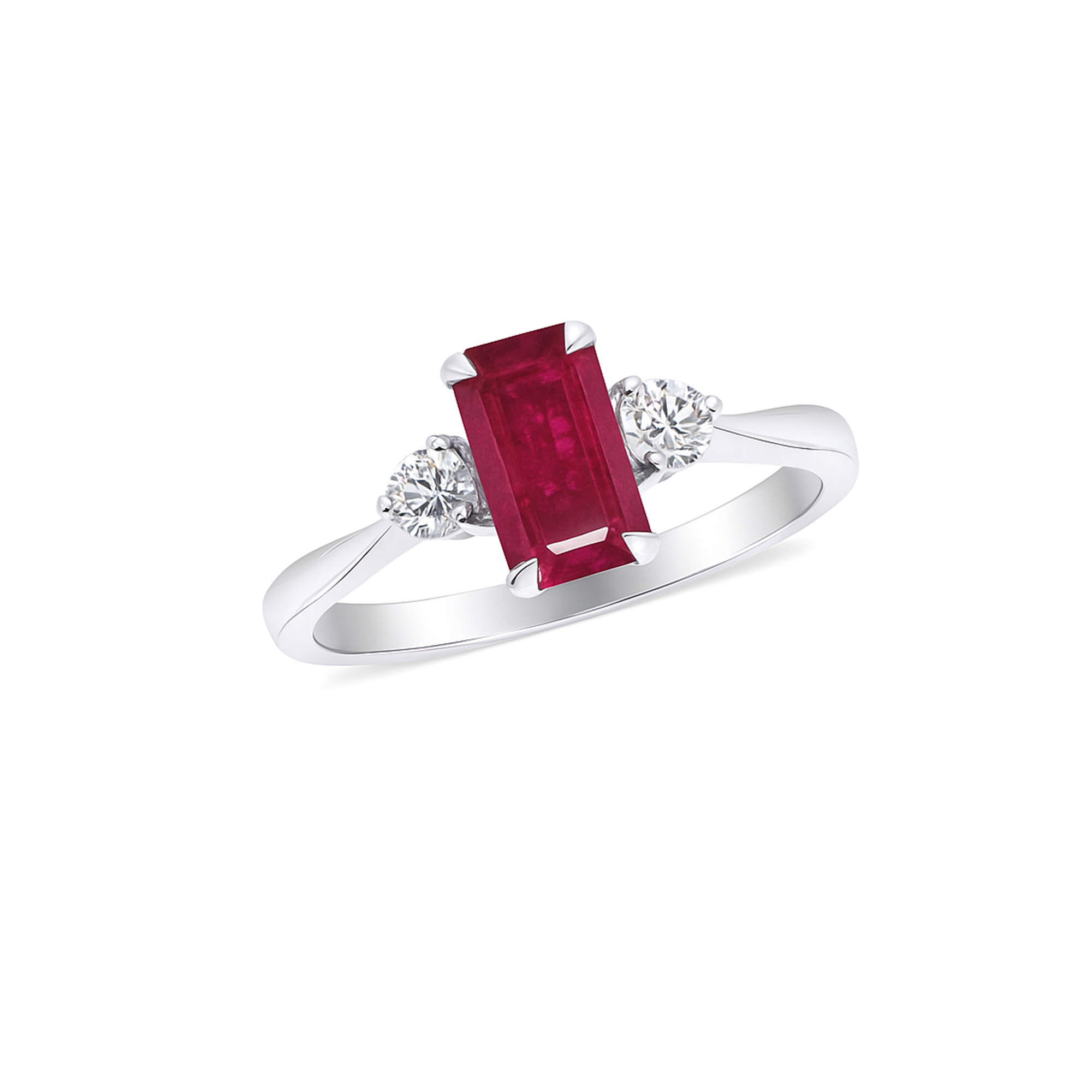 Emerald Cut Ruby ring with Shoulder diamonds Dubai
