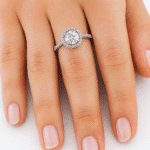 Halo Diamond Engagement ring Hand