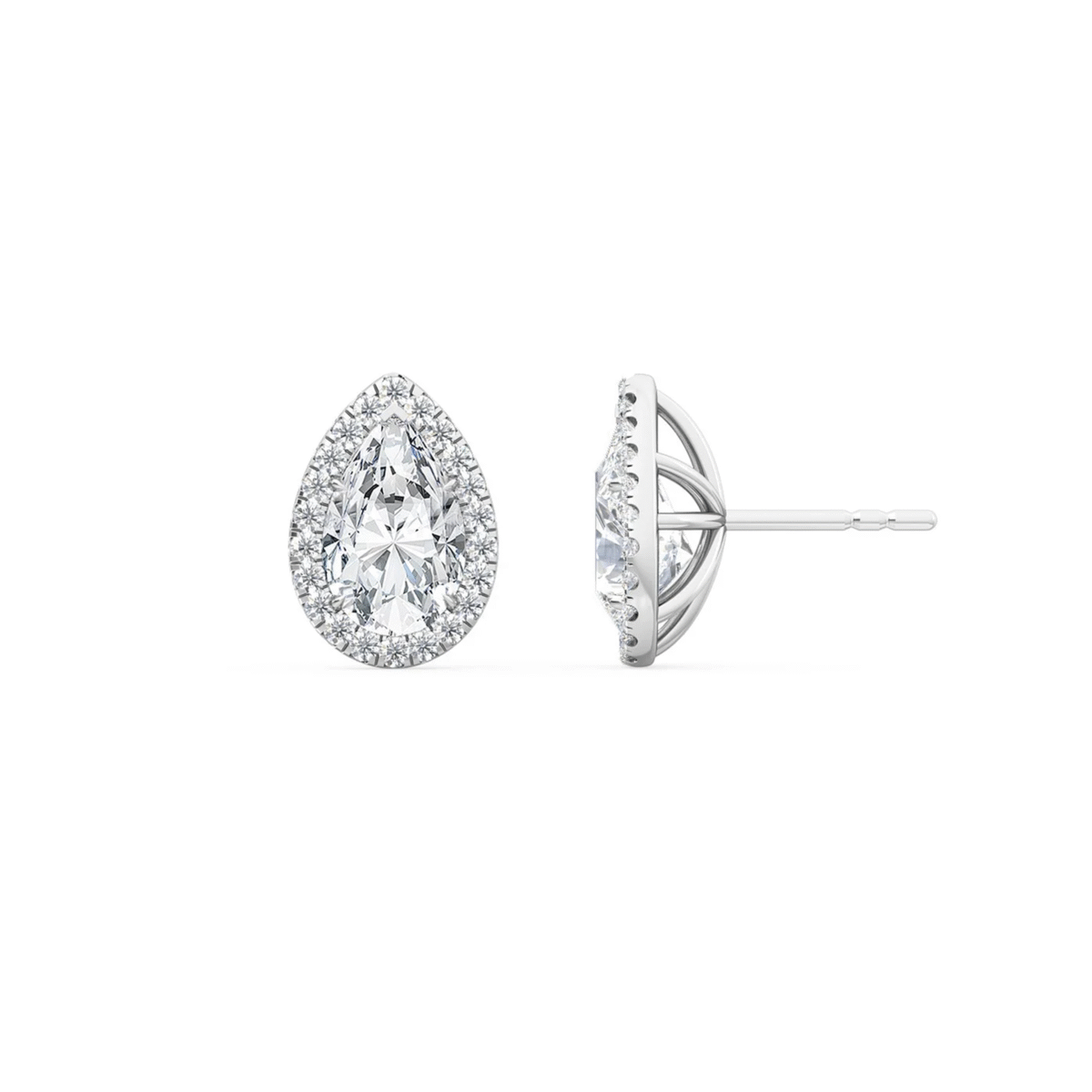 0.90 carat pear diamond stud earrings with Halo side