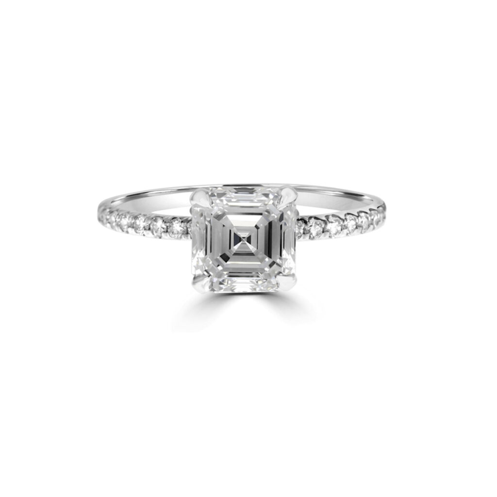 Asscher diamond ring with Shoulder diamonds
