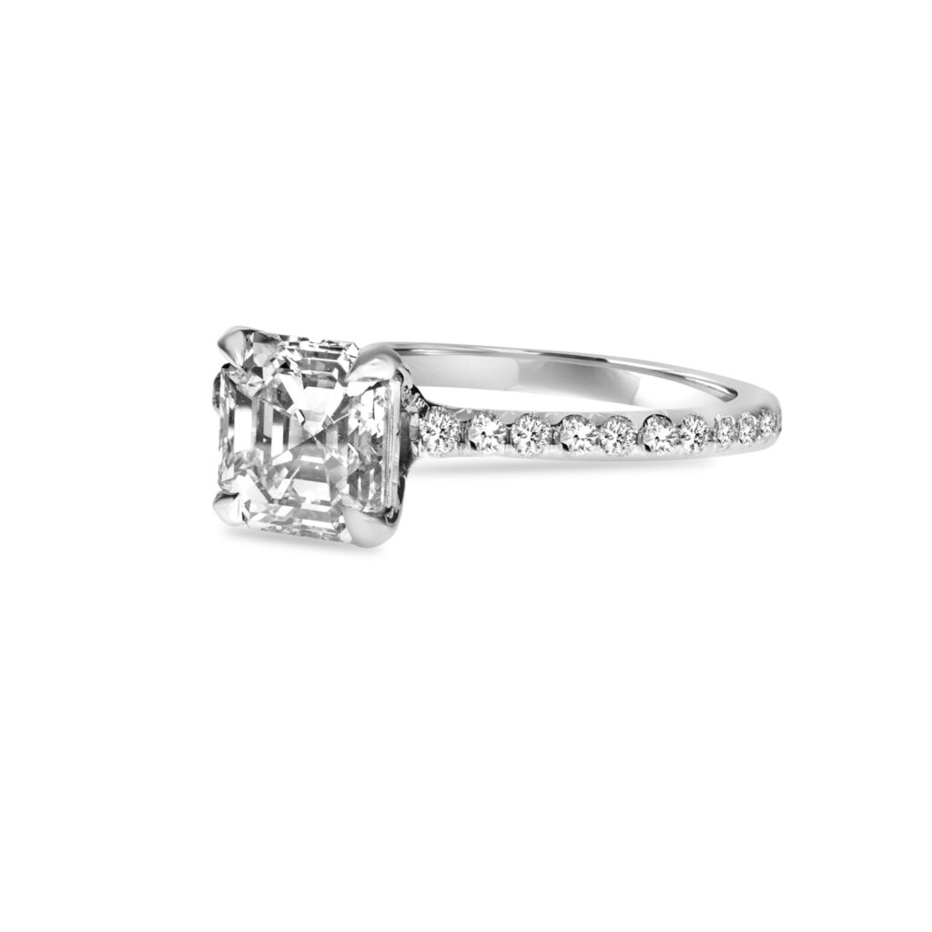 Asscher diamond ring with Shoulder diamonds Dubai
