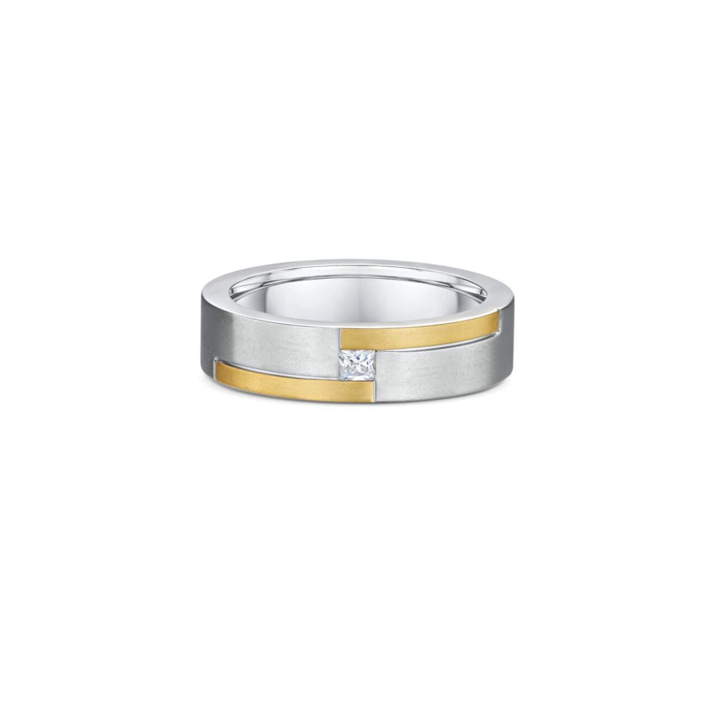 Criss-cross wedding band with diamond