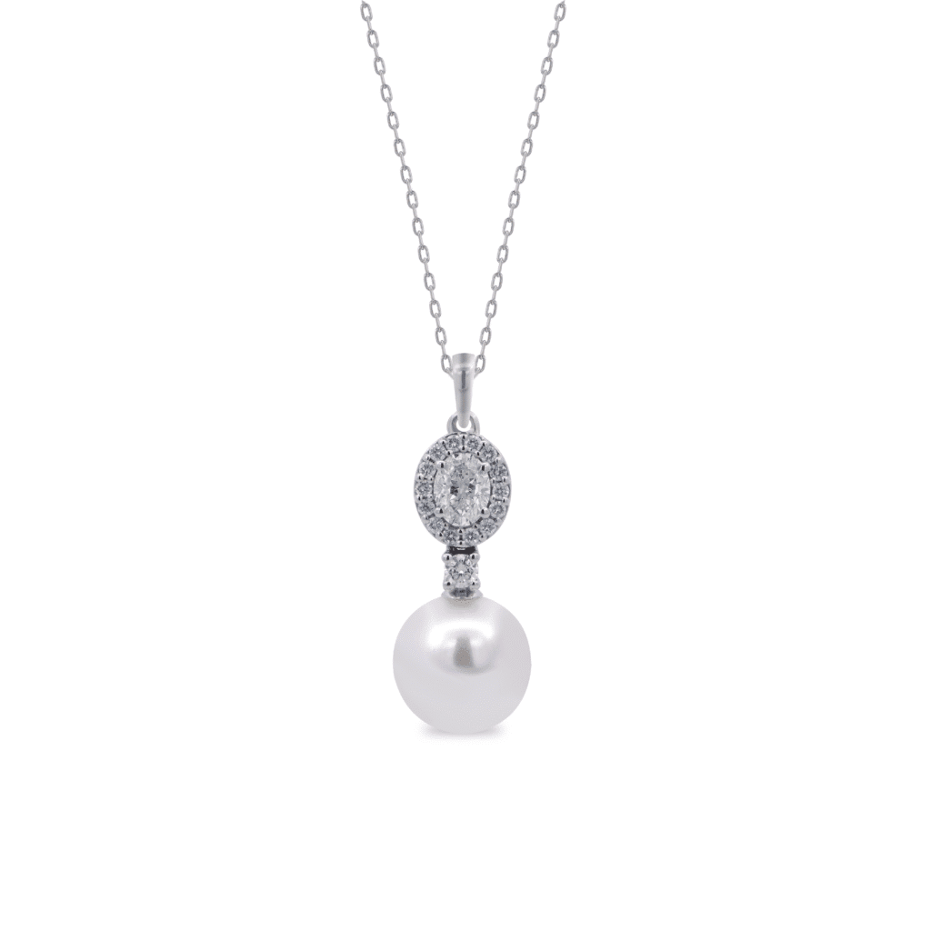 Diamond Halo and Pearl Pendant