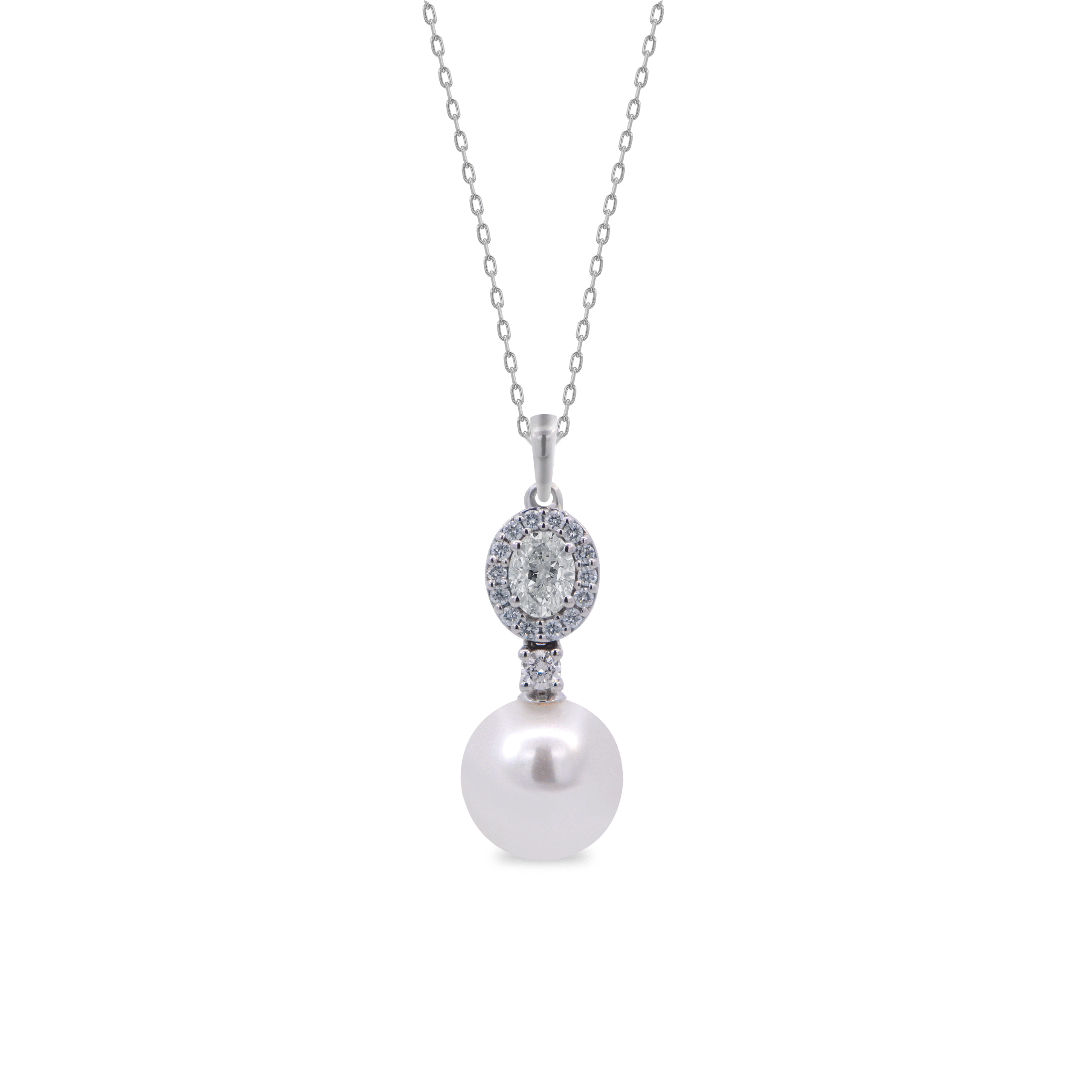 Diamond Halo and Pearl Pendant