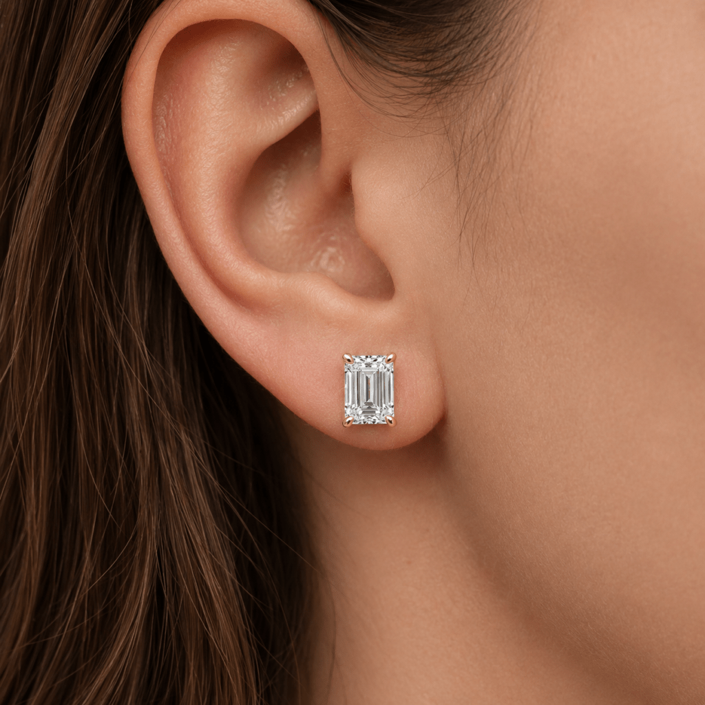 Emerald Cut diamond stud earrings Dubai