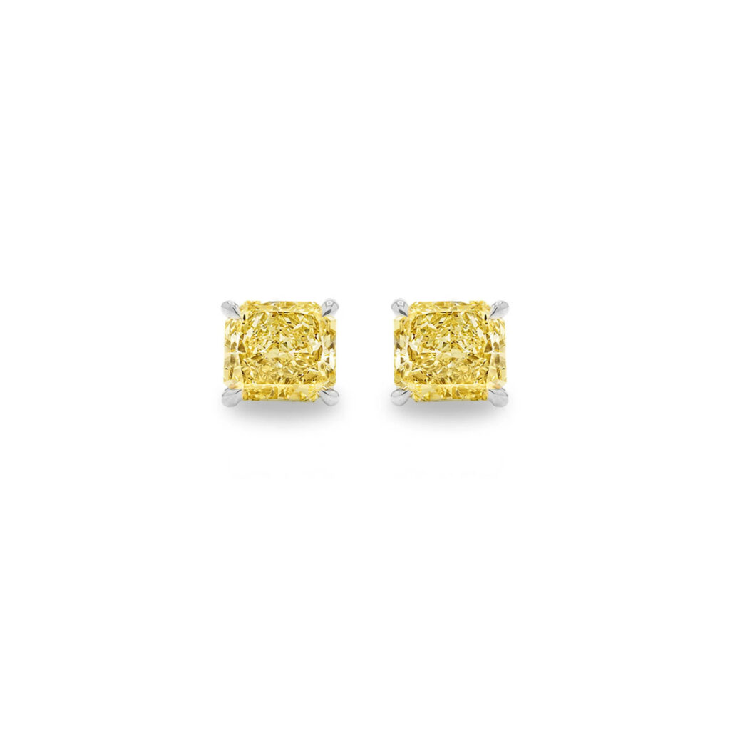 Radiant cut Yellow diamond stud earrings