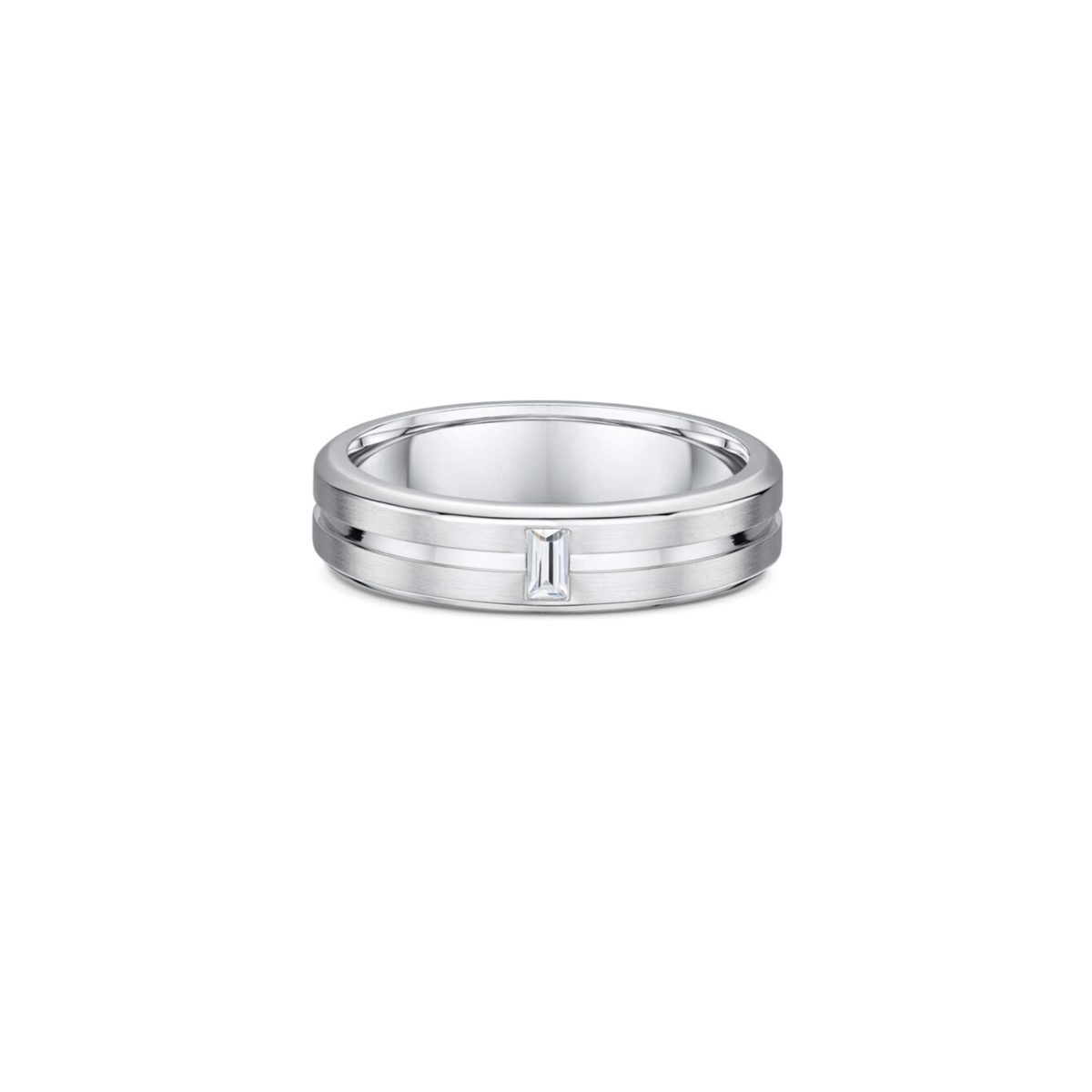 Wedding ring with emerald shape diamond