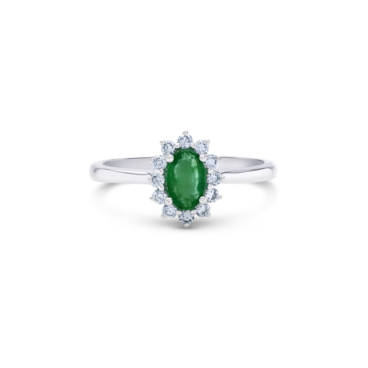 Emerald ring in diana setting