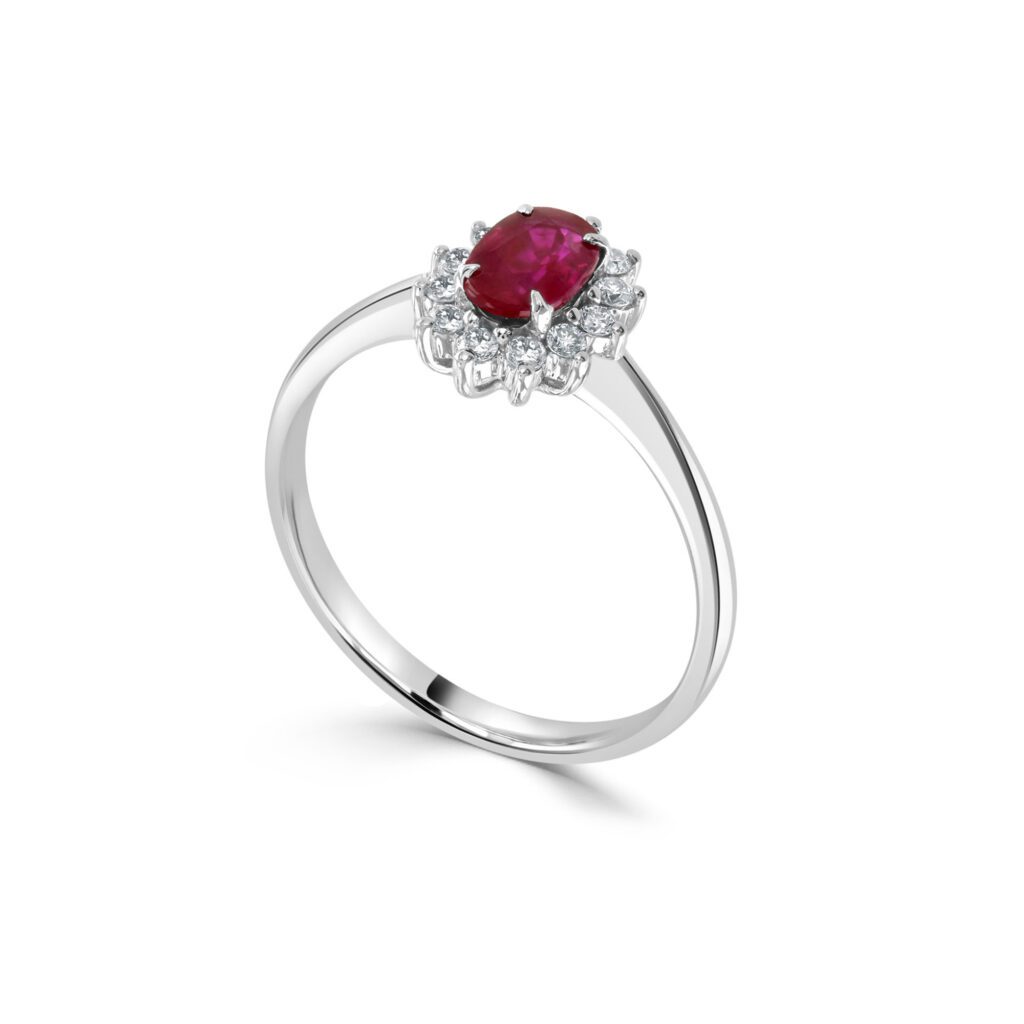 Oval Ruby Halo Diamond Ring Dubai